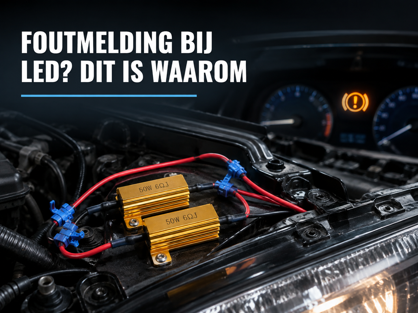 Canbus decoder gemonteerd bij koplampbedrading in motorruimte