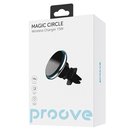 Proove Magic Circle Draadloze Telefoonhouder met Magnetische Ring – 15W – Auto Ventilatierooster Bevestiging – 360° Draaibaar – Geschikt voor Smartphones 4.0-6.9 inch – Zwart - VCTparts.nl