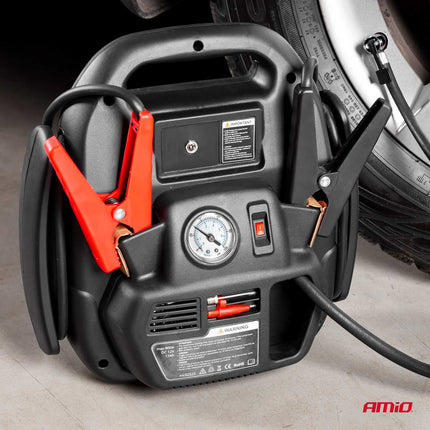 AMiO Jump Starter 12V 17Ah 900A 4in1 – Multifunctioneel Auto Accu Starter, Powerbank en Compressor JS01 Noodsituatie