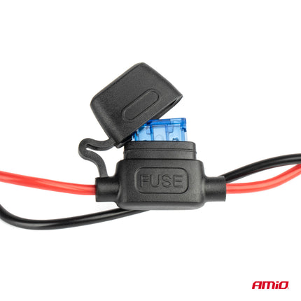 AMiO 3 Dubbele Accu Aansluiting Splitter met (3x USB-A & 1x USB-C) 12V/24V en Voltmeter + Zekeringhouder Zwart - VCTparts.nl