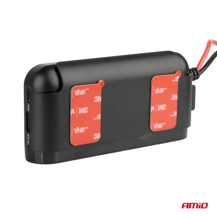 AMiO 3 Dubbele Accu Aansluiting Splitter met (3x USB-A & 1x USB-C) 12V/24V en Voltmeter + Zekeringhouder Zwart - VCTparts.nl