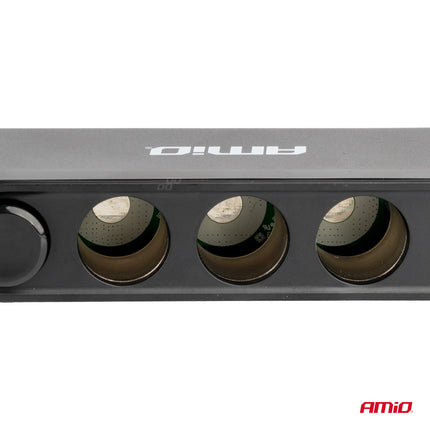 AMiO 3 Dubbele Accu Aansluiting Splitter met (3x USB-A & 1x USB-C) 12V/24V en Voltmeter + Zekeringhouder Zwart - VCTparts.nl