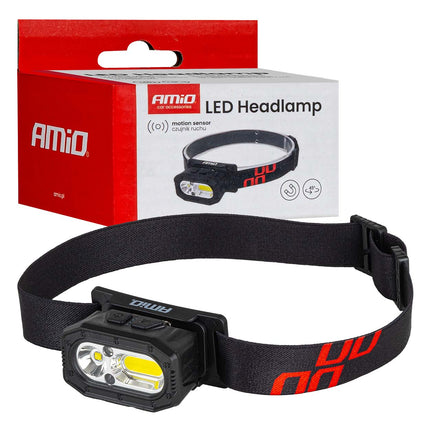 AMiO LED Hoofdlamp XPG+COB 1000mAh met Bewegingssensor - USB Oplaadbaar en Verstelbare Hoofdband - voor Outdoor Workshop en Noodsituaties