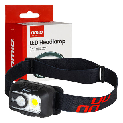 AMiO Hoofdlamp LED XPG+COB 1800mAh met Bewegingssensor - USB Oplaadbaar en Verstelbare Hoofdband - Voor Outdoor Werkplaats en Noodsituaties