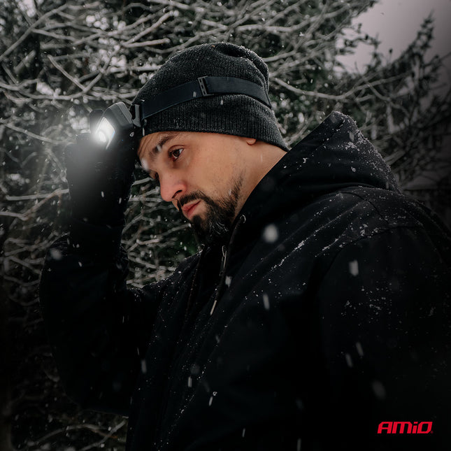 AMiO Hoofdlamp LED XPG+COB 1800mAh met Bewegingssensor - USB Oplaadbaar en Verstelbare Hoofdband - Voor Outdoor Werkplaats en Noodsituaties