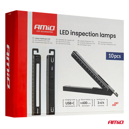 AMiO LED Inspectielampen Set 10x XTE+SMD 600mAh met Compact Ontwerp - USB Oplaadbaar en Multi-Lichtmodi - Voor Werkplaats Shop en Noodsituaties