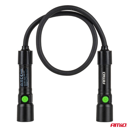 AMiO LED Inspectielamp 2xP50 1000mAh Halslamp met Flexibele Hals - Zoomfunctie en Oplaadbare Batterijen - Voor Werkplaats en Noodsituaties