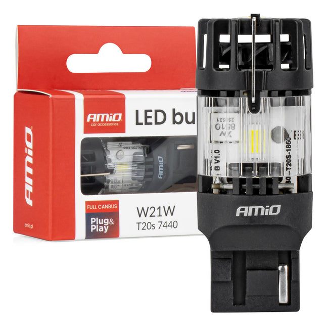 AMiO LED Lamp LumiTec T20S 7440 W21W 12V FULL CANBUS – Krachtige Witte LED Vervanger (1 stuk)