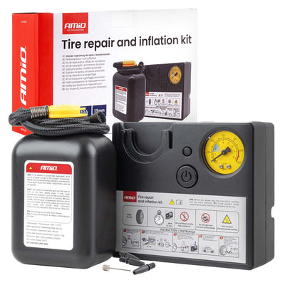 AMiO Bandenreparatie- en Oppompset 19mm Cilinder 12V - Compressor Lekke Band Repareren en Oppompen Auto