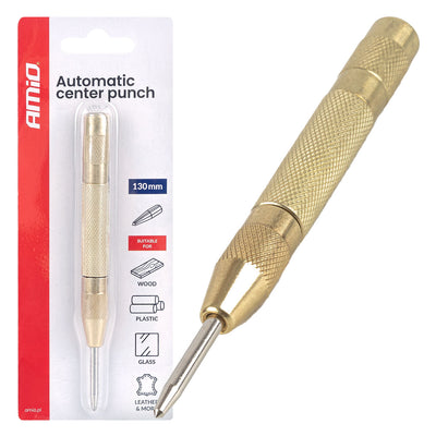 AMiO Automatische Centerpunt 130mm Koolstofstaal - Center Punch voor Metaal, Hout en Kunststof Boorpositie Markeren