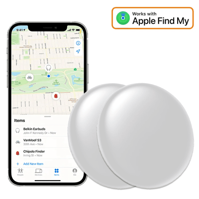 2-Pack Smart Tag Bluetooth/GPS Locatie Tracker met Live Tracer Maps en Anti-Diefstal Functie - Werkt met Zoek Mijn App - IOS/iPhone - Wit