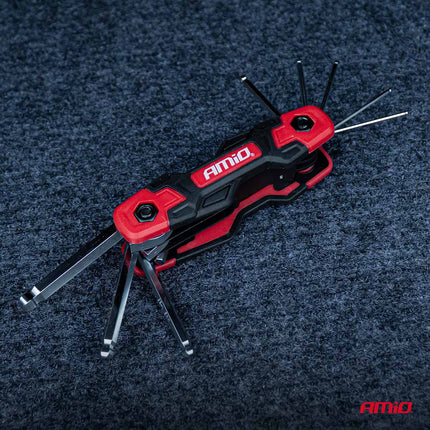 AMiO Opbouwbare Imbus Sleutelset 8 stuks CRV – Compacte 8-delige set voor montage en werkplaats met Bolpunt Hex Keys inbus