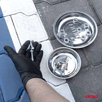 AMiO Magnetische Onderdelenbak Set RVS 110mm + 150mm Magneetschalen 2 stuks