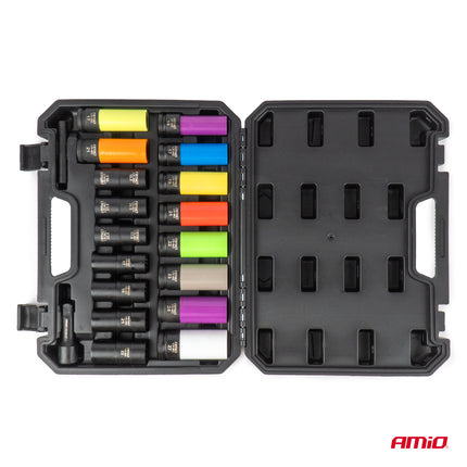 AMiO Wielmoerdoppenset 19-delig 15-25mm - Voor Vastgeroeste en Beschadigde Moeren