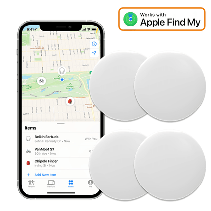 VCTparts 4 - Pack Smart Tag Bluetooth/GPS Locatie Tracker met Live Maps en Anti - Diefstal Functie - Werkt met Zoek Mijn App - IOS/iPhone - Wit Combideal 4