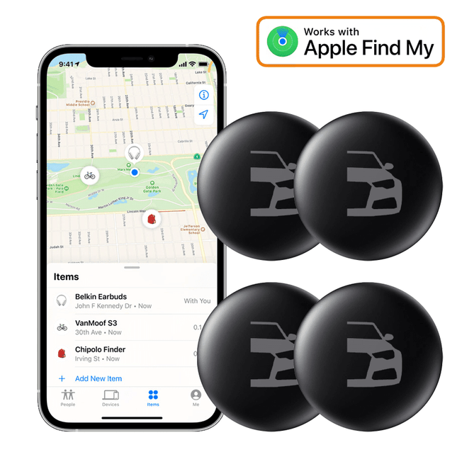 VCTparts 4 - Pack Smart Tag Bluetooth/GPS Locatie Tracker met Live Tracer Maps en Anti - Diefstal Functie - Werkt met Zoek Mijn App - IOS/iPhone zwart Combideal 1