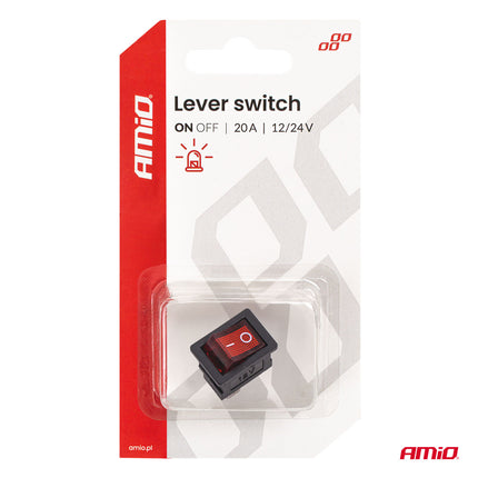 AMiO Inbouw Lever Switch 20A 12V 24V - Professionele Auto Schakelaar met Rode LED Indicatie voor 12V en 24V Voertuigen
