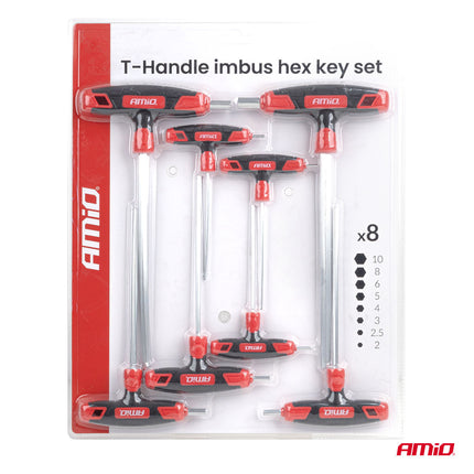 AMiO T-Greep Inbussleutel Set 8-delig CR-V Haakse Inbussleutels 2-10mm Imbus Hey Key