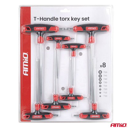 AMiO T-Greep Torxsleutel Set 8-delig CR-V Haakse Torx Sleutels T10-T50