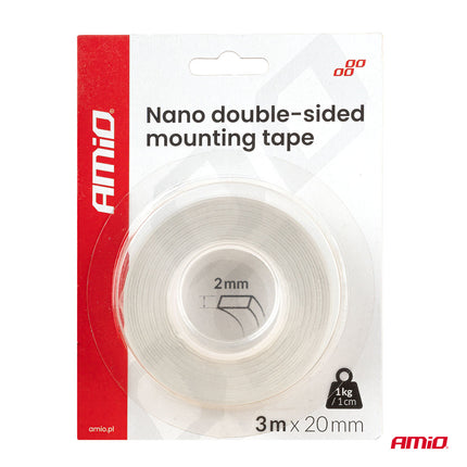 AMiO Herbruikbare Dubbelzijdige Nano Tape - Transparant 20mm x 3m x 1mm