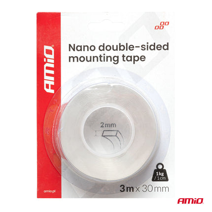 AMiO Herbruikbare Dubbelzijdige Nano Montagetape - Transparant 30mm x 3m x 1mm