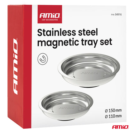 AMiO Magnetische Onderdelenbak Set RVS 110mm + 150mm Magneetschalen 2 stuks