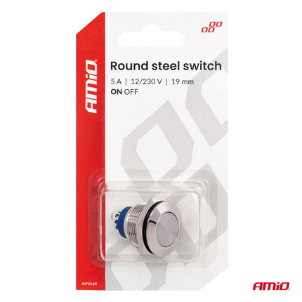 AMiO Ronde RVS Schakelaar 19mm ON/OFF 5A 12V 230V - Duurzame Auto en Elektronica Schakelaar voor Paneelinstallatie