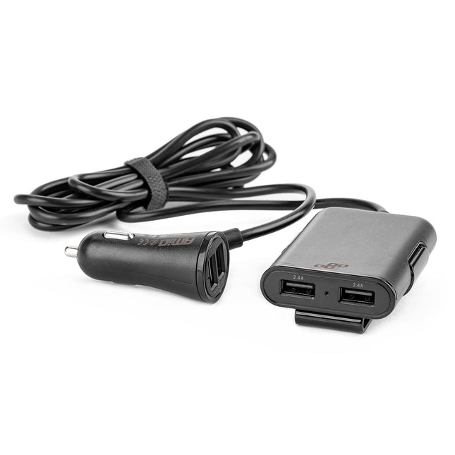 AMiO Auto USB Oplader met Verlengsnoer en 4 USB Poorten - Snelle Telefoonlader Handig Voorin en voor Kinderen Achterin op Vakantie - VCTparts.nl