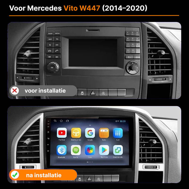 CarPlay & Android Auto Autoradio Voor Mercedes-Benz Vito W447 (2014–2020) – Multimedia Touchscreen, GPS Navigatie, RDS, DSP, FM – Inbouwen / Inbouwservice / Installatie - VCTparts.nl