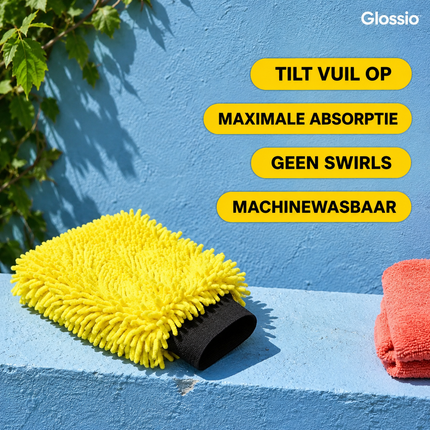 Glossio Auto Reinigings Washandschoen Washmitt met Absorberende Microvezel voor Streeploos Glansresultaat Geel