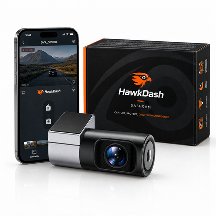 HawkDash Mini Dashcam 1080P Full HD met WiFi – Compacte Auto Camera met App, Nachtzicht, G-Sensor en Loop Recording [USB-C 3,5M Kabel]