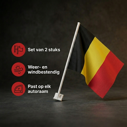 Belgische Autovlaggen Set 2 Stuks – België Vlag Auto – 30 x 45 cm – Inclusief Raamhouders – WK 2026 Rode Duivels Supporters