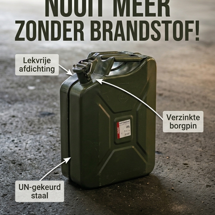 AMiO Metal Jerrycan 20L – UN-Gecertificeerde Metalen Brandstofcan Groen - Stalen Noodopslag Emergency Fuelcan Diesel Benzine