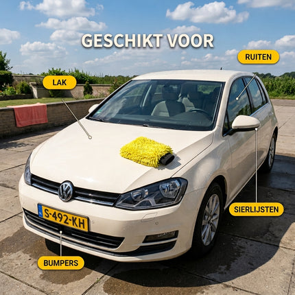 Glossio Auto Reinigings Washandschoen Washmitt met Absorberende Microvezel voor Streeploos Glansresultaat Geel
