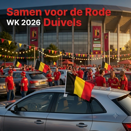 Belgische Autovlaggen Set 2 Stuks – België Vlag Auto – 30 x 45 cm – Inclusief Raamhouders – WK 2026 Rode Duivels Supporters