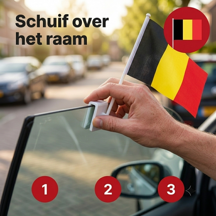 Belgische Autovlaggen Set 2 Stuks – België Vlag Auto – 30 x 45 cm – Inclusief Raamhouders – WK 2026 Rode Duivels Supporters
