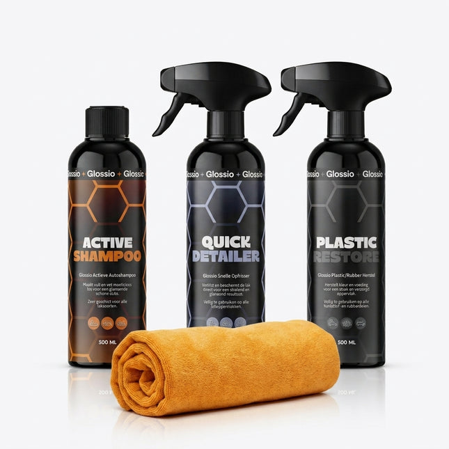 Glossio Combideal Winterklaar Pakket – Bescherming tegen Strooizout met Active Shampoo, Plastic/Rubber Restore en Quick Detailer
