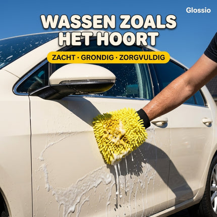 Glossio Auto Reinigings Washandschoen Washmitt met Absorberende Microvezel voor Streeploos Glansresultaat Geel