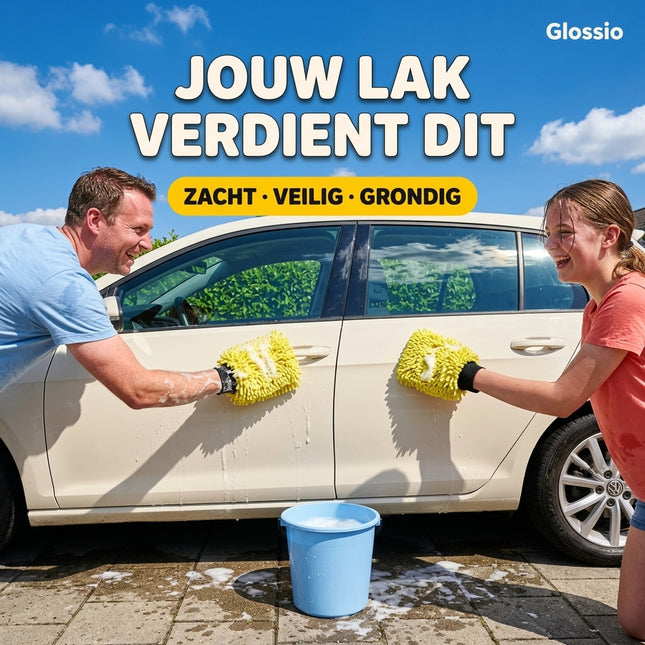 Glossio Auto Reinigings Washandschoen Washmitt met Absorberende Microvezel voor Streeploos Glansresultaat Geel