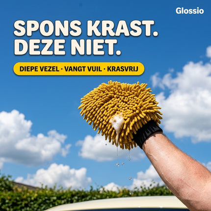 Glossio Auto Reinigings Washandschoen Washmitt met Absorberende Microvezel voor Streeploos Glansresultaat Geel