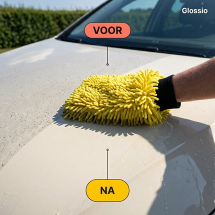 Glossio Auto Reinigings Washandschoen Washmitt met Absorberende Microvezel voor Streeploos Glansresultaat Geel