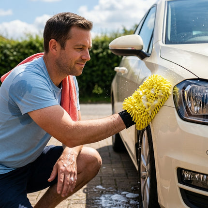Glossio Auto Reinigings Washandschoen Washmitt met Absorberende Microvezel voor Streeploos Glansresultaat Geel