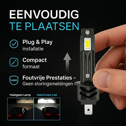 HaloVision Turbo LED Koplampen H1 – 25W 5000Lm 6000K Helder Wit – Ventilator Canbus Plug en Play Dimlicht Grootlicht LED Set van 2 Autolampen