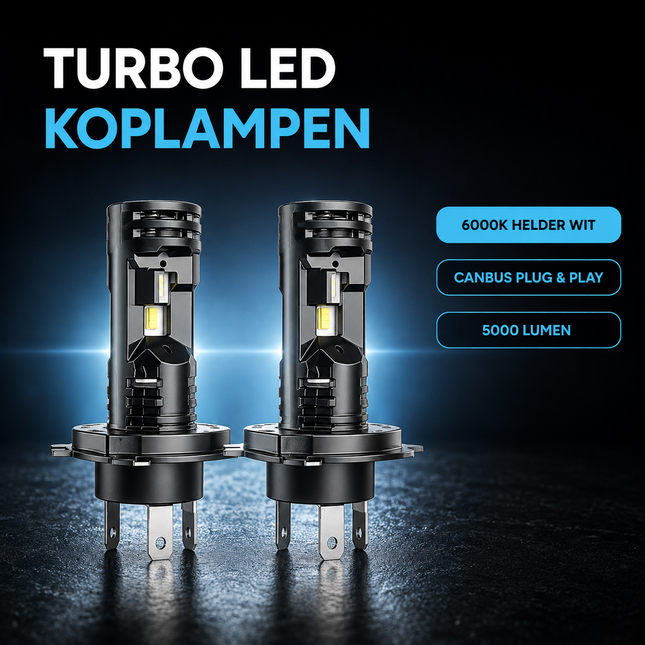 HaloVision Turbo LED Koplampen H4 – 25W 5000Lm 6000K Helder Wit – Canbus Plug en Play Dimlicht Grootlicht LED Set van 2 Autolampen