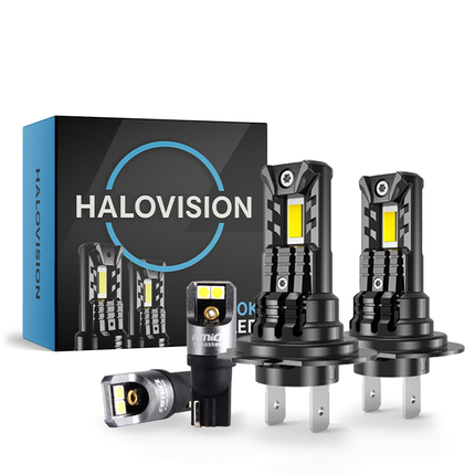 HaloVision Turbo LED Parkeer Licht + Koplampen H7 + T10 – 150W 30000Lm 6000K Helder Wit – Canbus Plug en Play Dimlicht + Parkeerlicht LED Set van 4 Autolampen