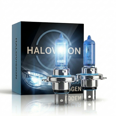 HaloVision Halogeen Koplampen H4 – 12V 3000Lm 5500K Koud Wit – Blauw Glas Super White Dimlicht Grootlicht Halogeenlampen Set van 2 Autolampen