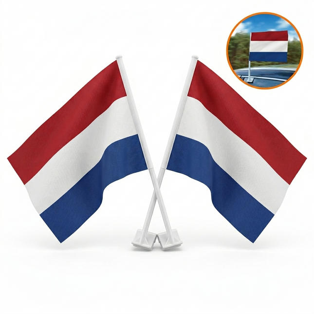 Nederlandse Autovlaggen Set 2 Stuks – Holland Nederland Vlag Auto – 30 x 45 cm – Inclusief Raamhouders – WK 2026 Oranje Supporters