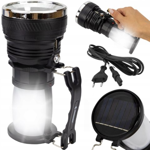 ReadyNest Solar LED Handlamp Zaklamp Lantaarn met 4 Functies – Oplaadbare Ronde Noodlamp Zonnepaneel of Stekker
