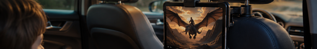 Tablethouder banner - tablet gemonteerd aan een hoofdsteun voor entertainment achterin | VCTparts