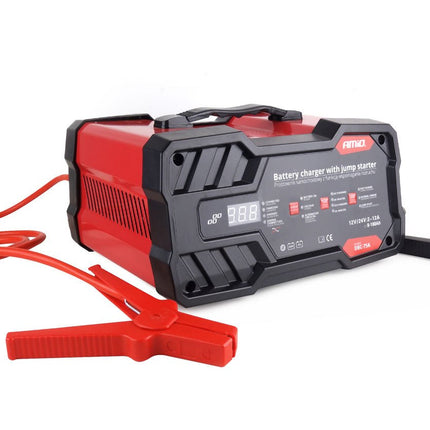 AMiO Acculader 12V - 24V met Jump Starter 75A – Automatische Battery Charger – Startbooster Auto & Vrachtwagen – Smart Charger 12A Heavy Duty AMiO 1